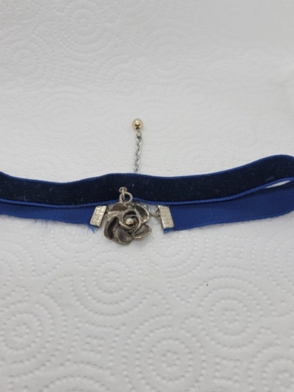 Vintage Navy Velvet Rose Charm Choker
